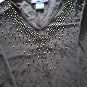 Susan Graver Black Studded V-Neck Blouse